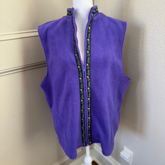 Simply Susan Purple Fleece Vest Ribbon Trim Zip Front Size L - Picture 2 of 4